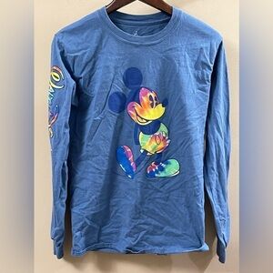 Mickey Mouse Tie Dye Walt Disney World Long Sleeve Pullover Blue Men's Small